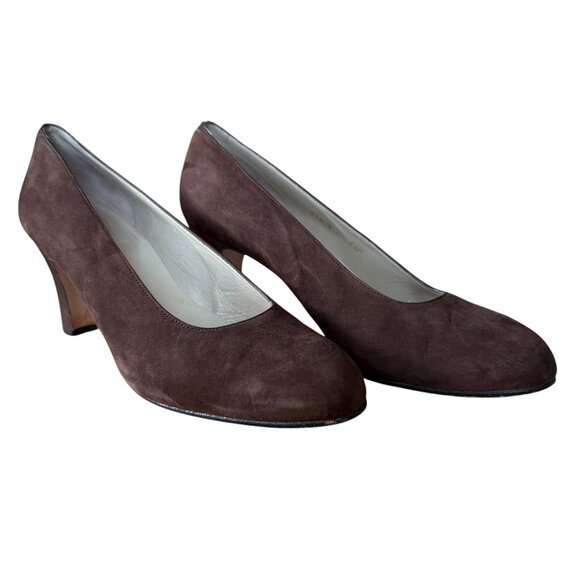 Delman brown 6 1/2M suede pumps 2.75" heel woman's shoes - Picture 8 of 11